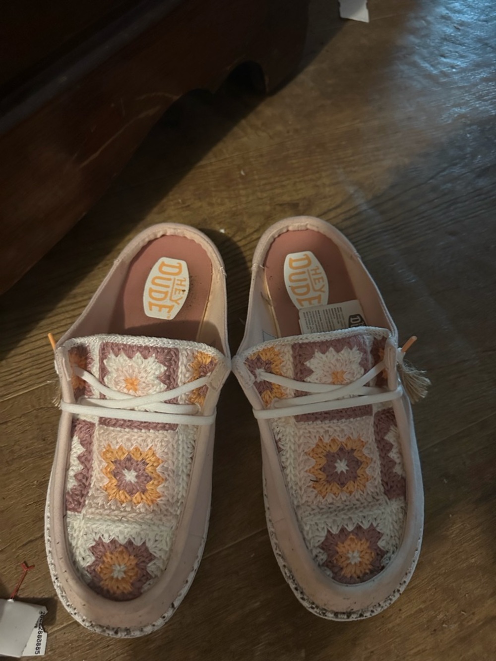 Hey Dude Crochet Square Slip-Ons in Pink, Cream & Mustard